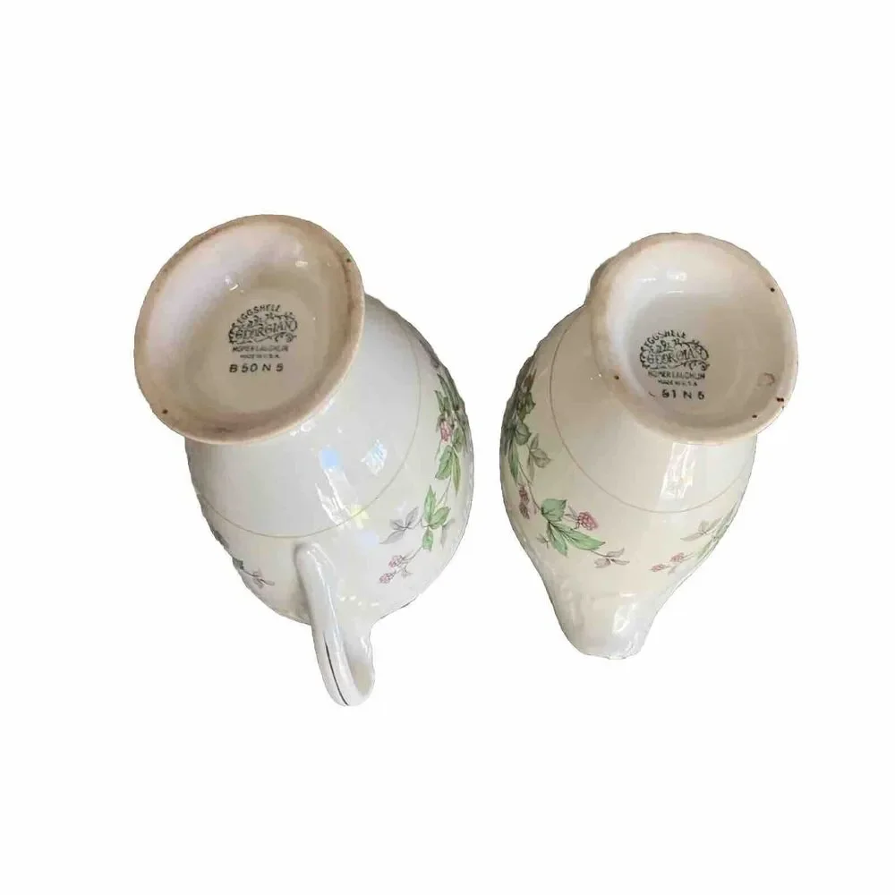 Vintage Homer Laughlin Eggshell Georgian GREENBRIAR Creamer /Sugar & Gravy Boat
